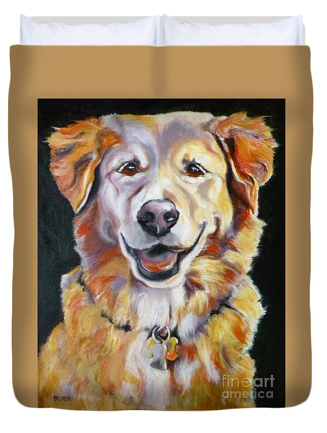 Dogs Duvet Cover featuring the painting Golden Retriever Most Huggable by Susan A Becker