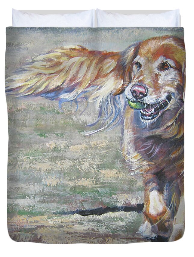 Golden Retriever Duvet Cover featuring the painting Golden Retriever Play Time by Lee Ann Shepard