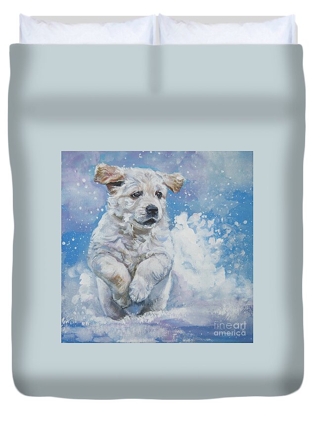 Golden Retriever Puppy Running In Snow Duvet Cover For Sale By Lee Ann Shepard