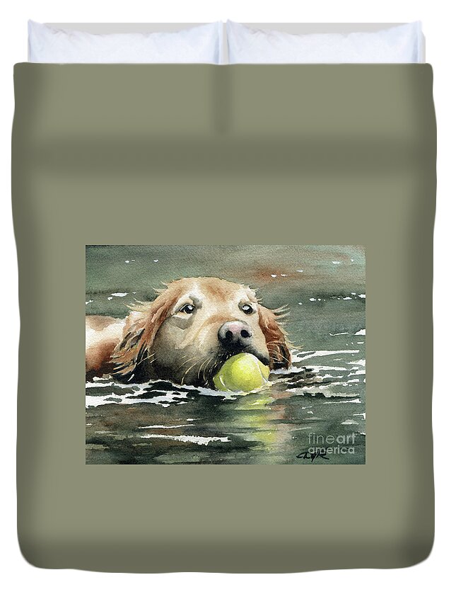 Golden Duvet Cover featuring the painting Golden Retriever Swimming by David Rogers