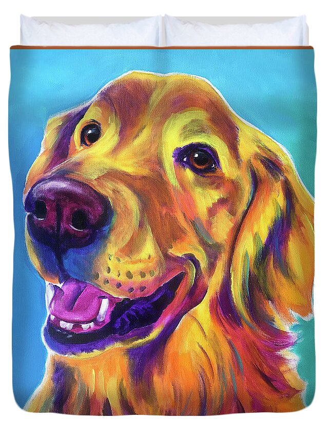 Alicia Vannoy Call Duvet Cover featuring the painting Golden Retriever - Tobin by Dawg Painter