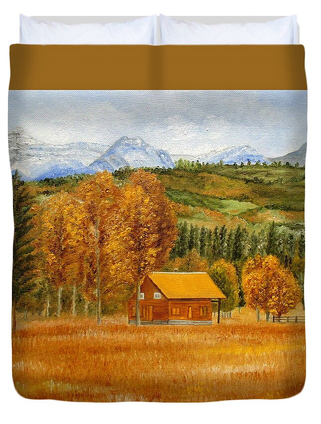 Autumn Duvet Cover featuring the painting Golden Season by Angeles M Pomata