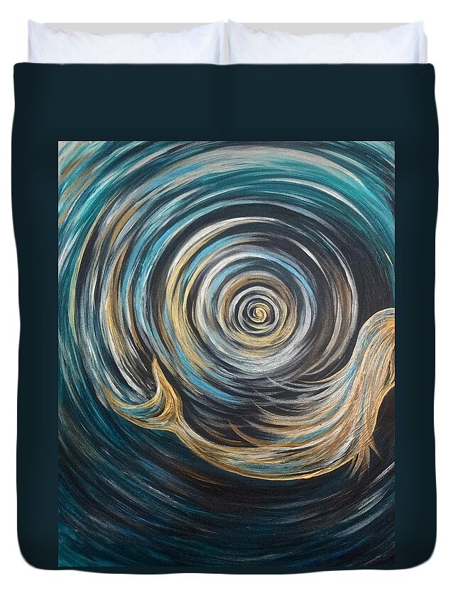 Gold Duvet Cover featuring the painting Golden Sirena Mermaid Spiral by Michelle Pier