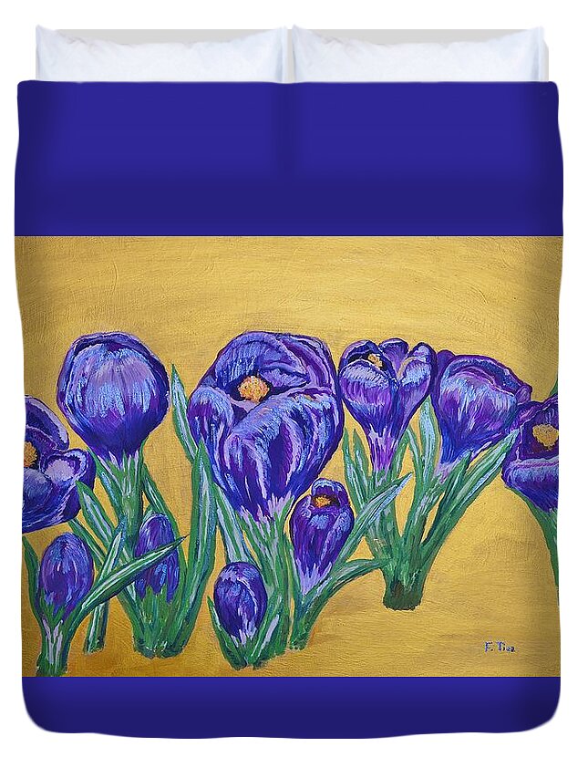 Flowers Duvet Cover featuring the painting Golden Spring by Felicia Tica
