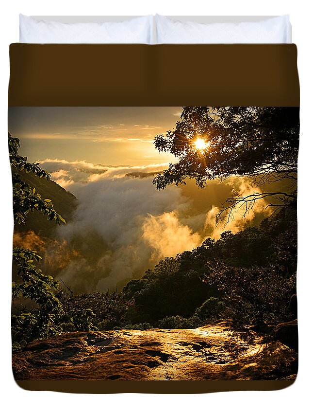Appalachian Mountains Duvet Cover featuring the photograph Golden Sunset in the Mountains by Lisa Lambert-Shank