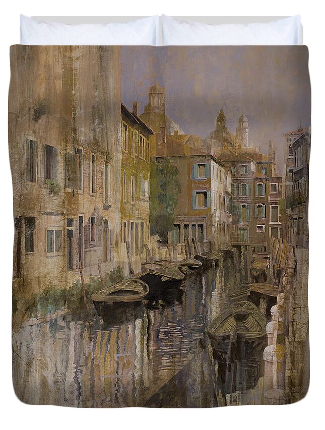Venice Duvet Cover featuring the painting Golden Venice by Guido Borelli