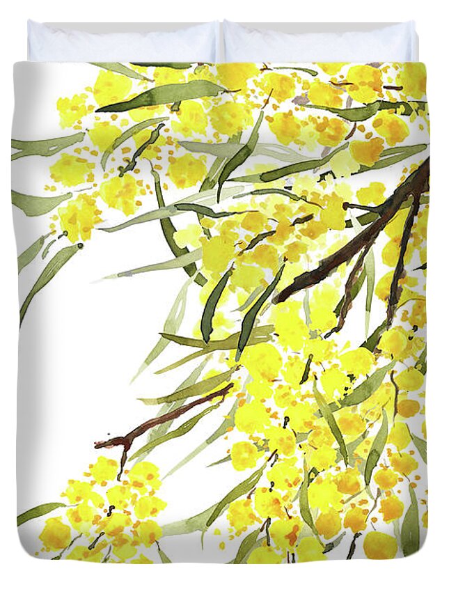 Golden Wattle Flowers Watercolor Duvet Cover For Sale By Color Color