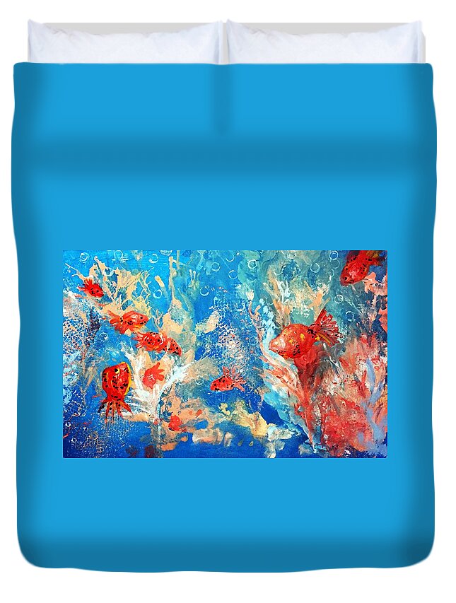 Goldfish Duvet Cover featuring the painting Goldfish party by Anne Sands