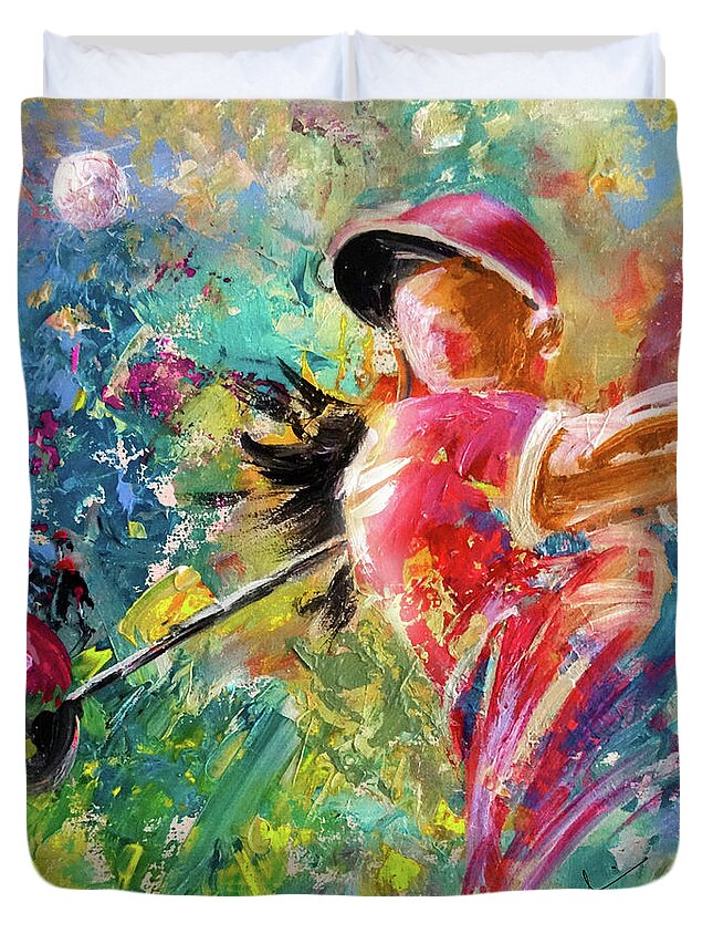 Sports Duvet Cover featuring the painting Golf Fascination by Miki De Goodaboom