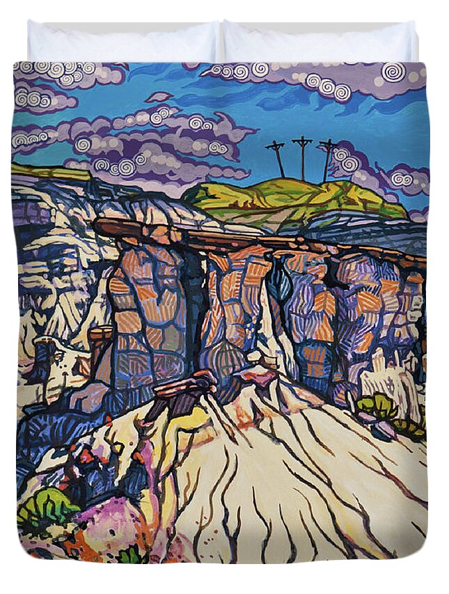 Golgotha Duvet Cover featuring the painting Golgotha - LWGOL by Lewis Williams OFS