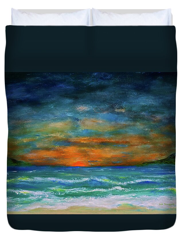 Lake Duvet Cover featuring the painting Good Evening by Dick Bourgault