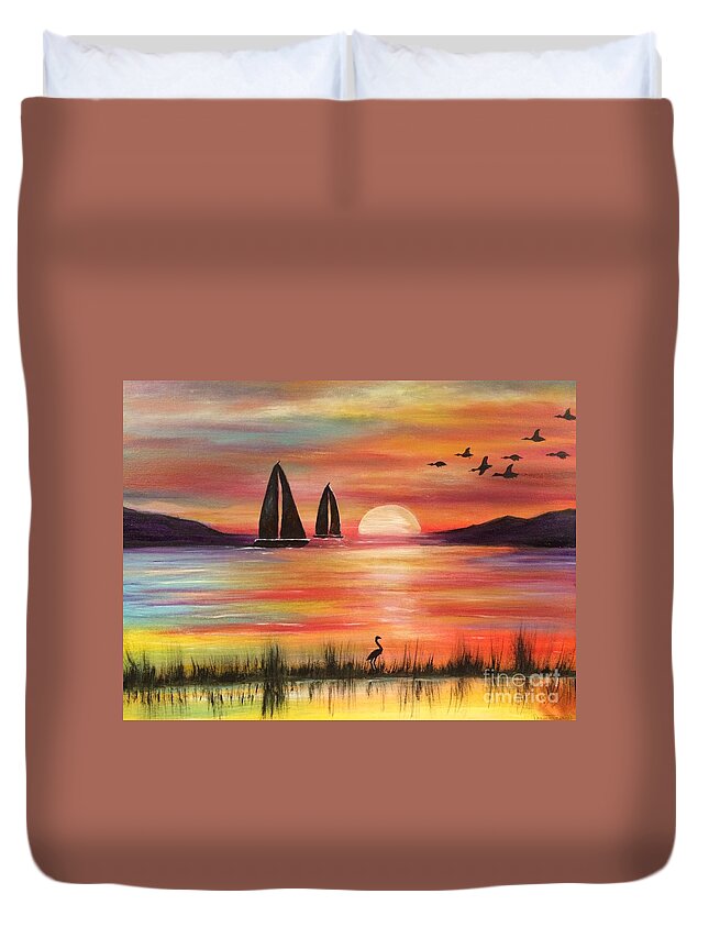 Sunset Duvet Cover featuring the painting Good Eveving by Denise Tomasura