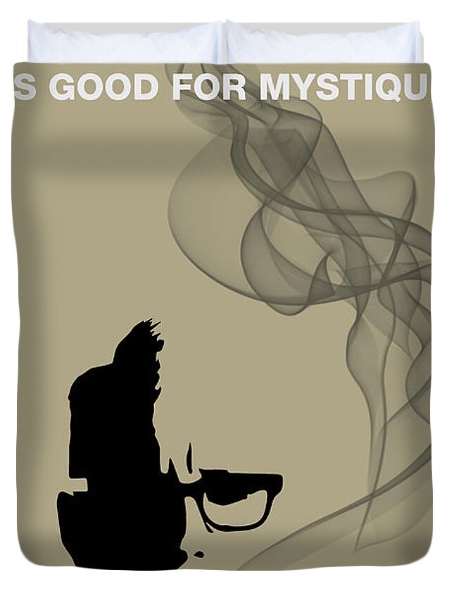 Roger Sterling Duvet Cover featuring the painting Good for Mystique - Mad Men Poster Roger Sterling Quote by Beautify My Walls
