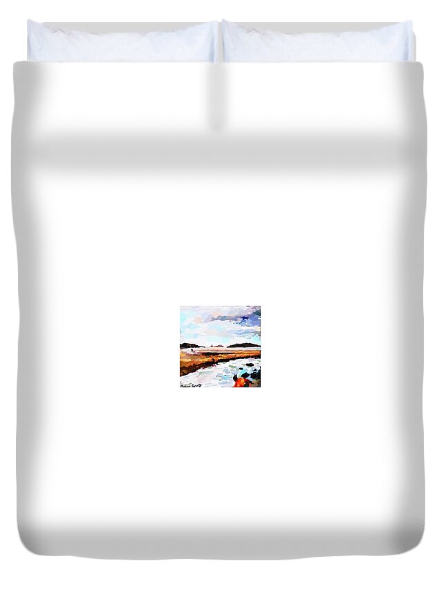 Good Harbor Duvet Cover featuring the painting Good Harbor Beach, Salt Island, and Thatcher's Island by Melissa Abbott