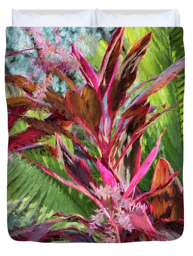 Good Luck; Digital Painting; Cordyline; Garden; Hawaiian Ti; Red Sister; Decor Duvet Cover featuring the photograph Good Luck by Jim Hill