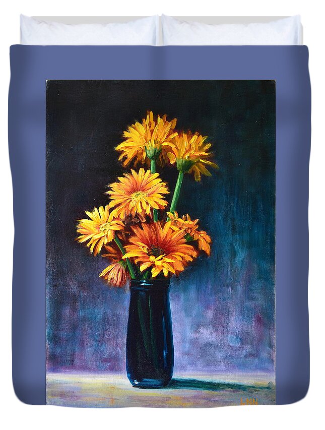 Daisies Duvet Cover featuring the painting Good Luck by Ningning Li