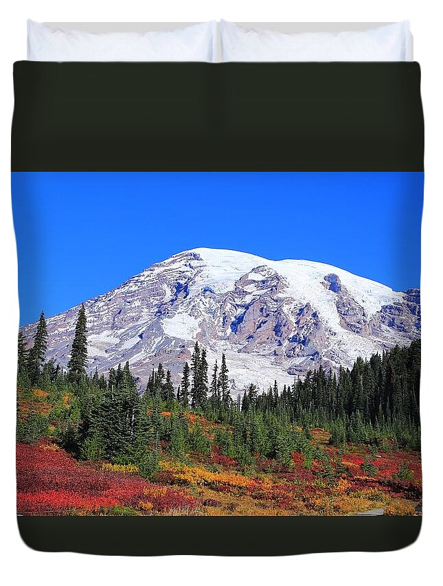 Good Morning Mount Rainier Duvet Cover featuring the photograph Good morning Mount Rainier by Lynn Hopwood