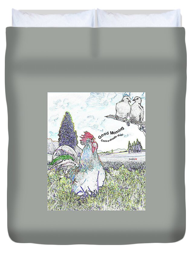 Rooster Duvet Cover featuring the drawing Good Morning by Quwatha Valentine