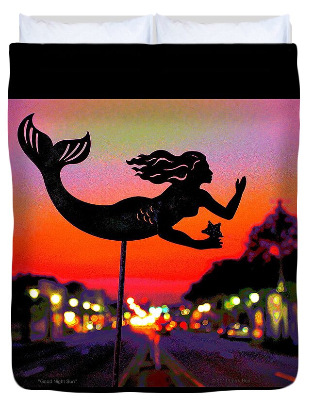 Mermaid Duvet Cover featuring the photograph Good Night Sun by Larry Beat