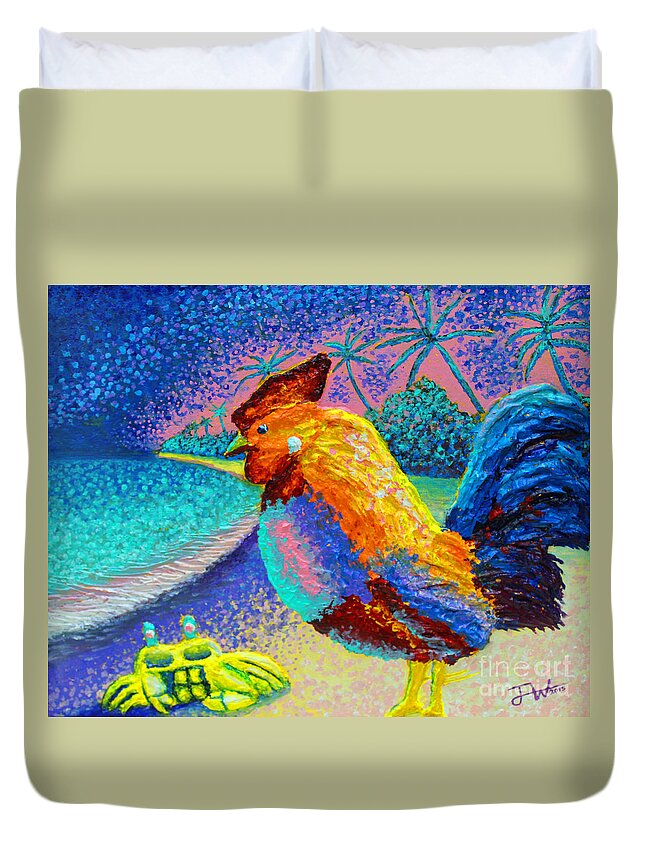 Chicken Duvet Cover featuring the painting Good Talking 2 by Jerome Wilson