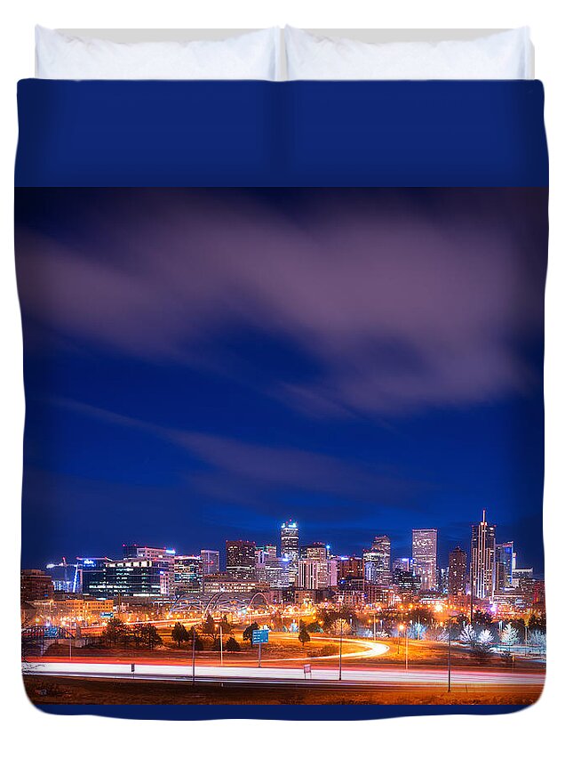 Long Exposure Duvet Cover featuring the photograph Goodnight Denver by Darren White