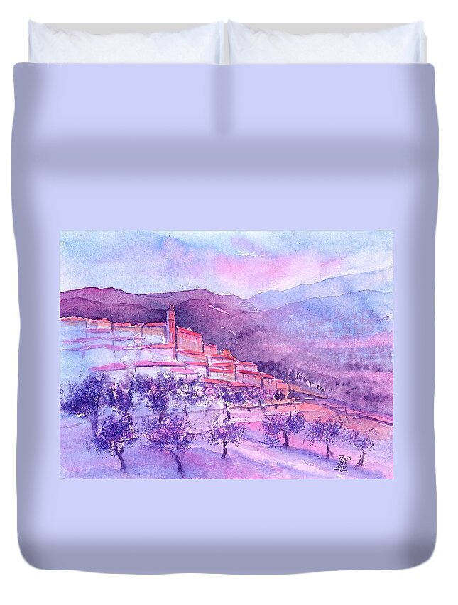 Gordes Duvet Cover featuring the painting Gordes Provence France by Sabina Von Arx
