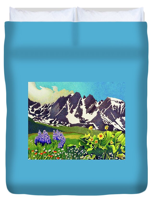 Art Duvet Cover featuring the drawing Gore Range Wildflowers by Dan Miller