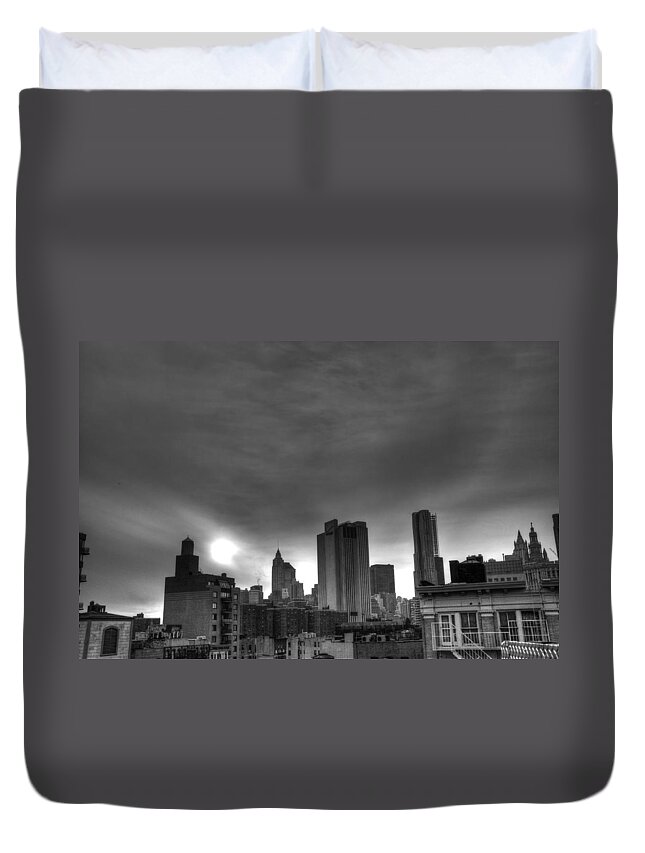 Lower East Side Duvet Cover featuring the photograph Gotham Black and White by Randy Aveille