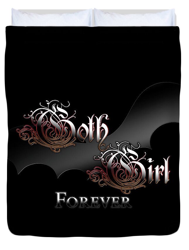Goth Girl Duvet Cover featuring the digital art Gothic Girl Forever Bat Wing by Rolando Burbon