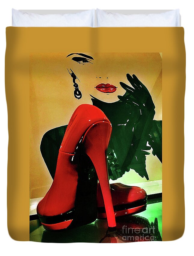 Grace Duvet Cover featuring the photograph Grace with Red High Heels by Eva-Maria Di Bella