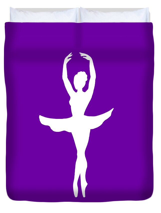 Ballerina Duvet Cover featuring the painting Graceful Silhouette Of Dancing Ballerina by Irina Sztukowski