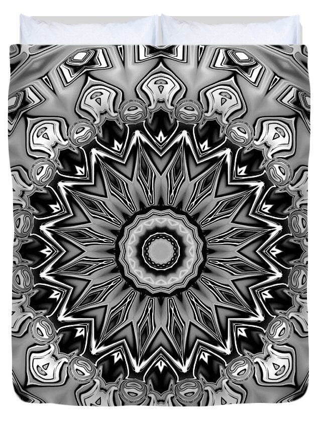 Duvet Cover featuring the digital art Gradient Black and White Mandala by PIPA Fine Art - Simply Solid