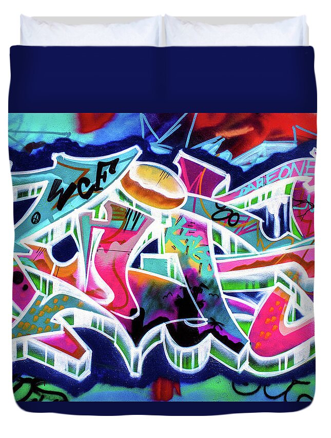 Graffiti Art Duvet Cover featuring the photograph Urban Graffiti Art Abstract 1, North 11th Street, San Jose 1990 by Kathy Anselmo