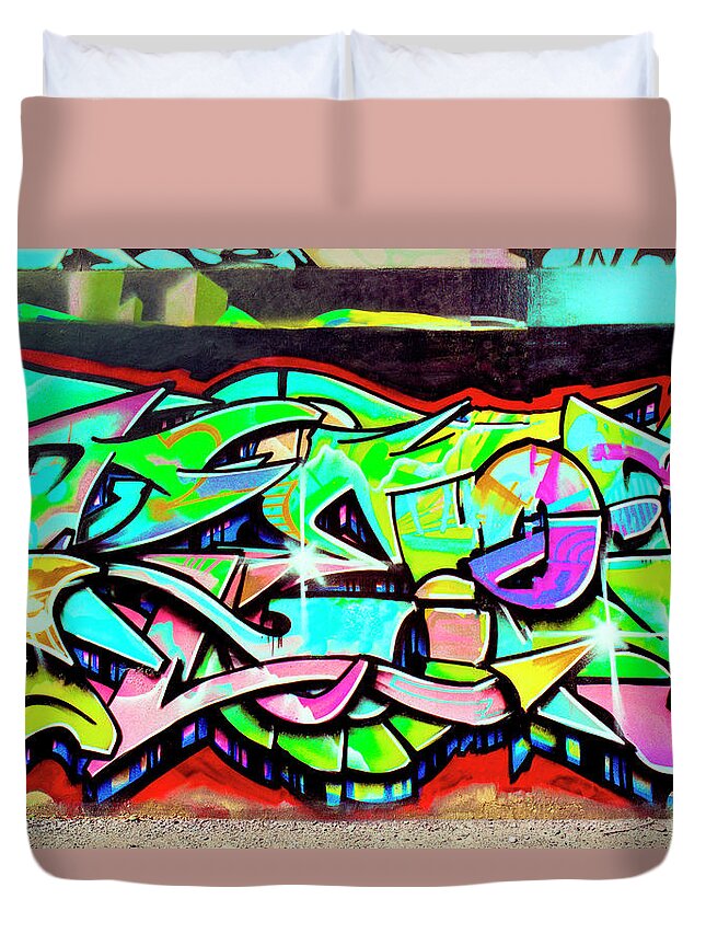 Graffiti Art Duvet Cover featuring the photograph Urban Graffiti Art Abstract 3, North 11th Street, San Jose 1990 by Kathy Anselmo