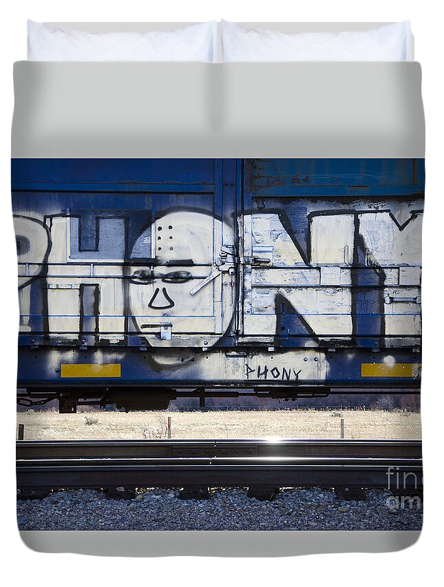 Riding The Rails Duvet Cover featuring the photograph Grafitti Art Riding The Rails 4 by Bob Christopher