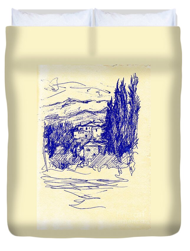 Landscape Duvet Cover featuring the drawing Granada 2014 by Karina Plachetka
