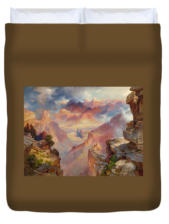 Thomas Moran Duvet Cover featuring the painting Grand Canyon of Arizona at Sunset by Thomas Moran