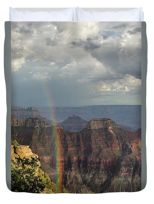 Rainbow Duvet Cover featuring the photograph Grand Canyon rainbow by Gaelyn Olmsted