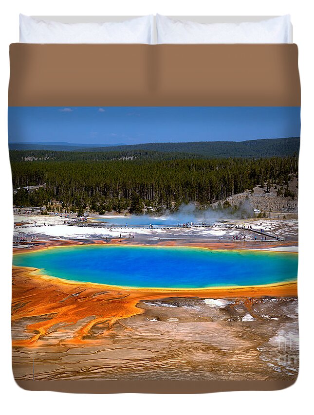 Grand Prismatic Duvet Cover featuring the photograph Grand Prismatic Overlook by Adam Jewell