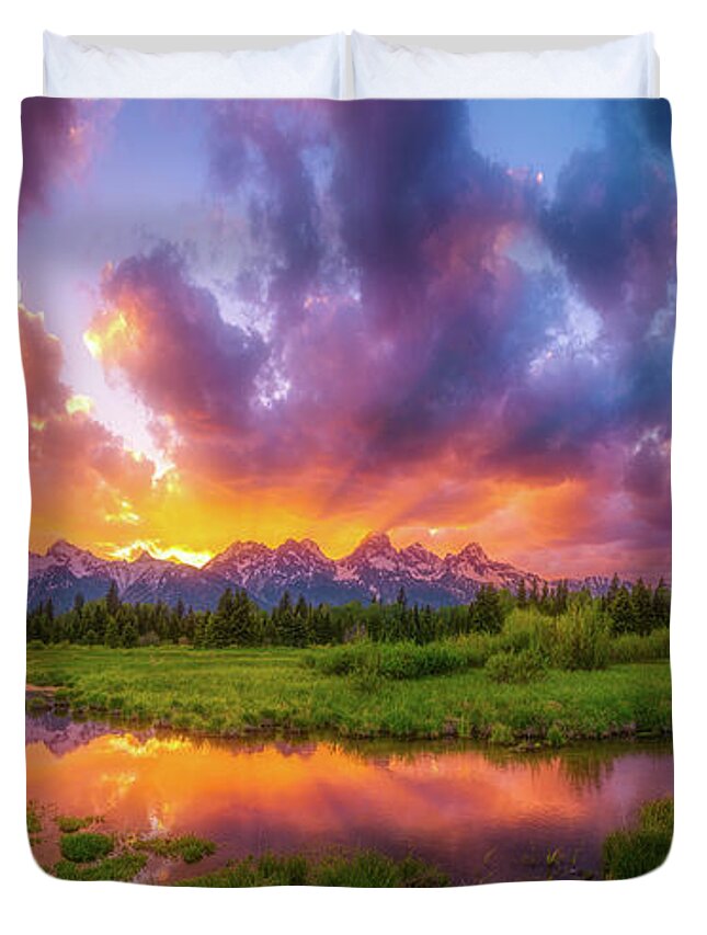 Sunset Duvet Cover featuring the photograph Grand Sunset in The Tetons by Darren White