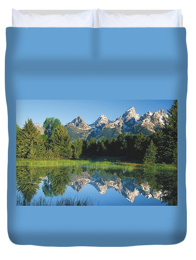 Grand Duvet Cover featuring the photograph Grand Tetons Reflection Near Schwabacher by Ted Keller
