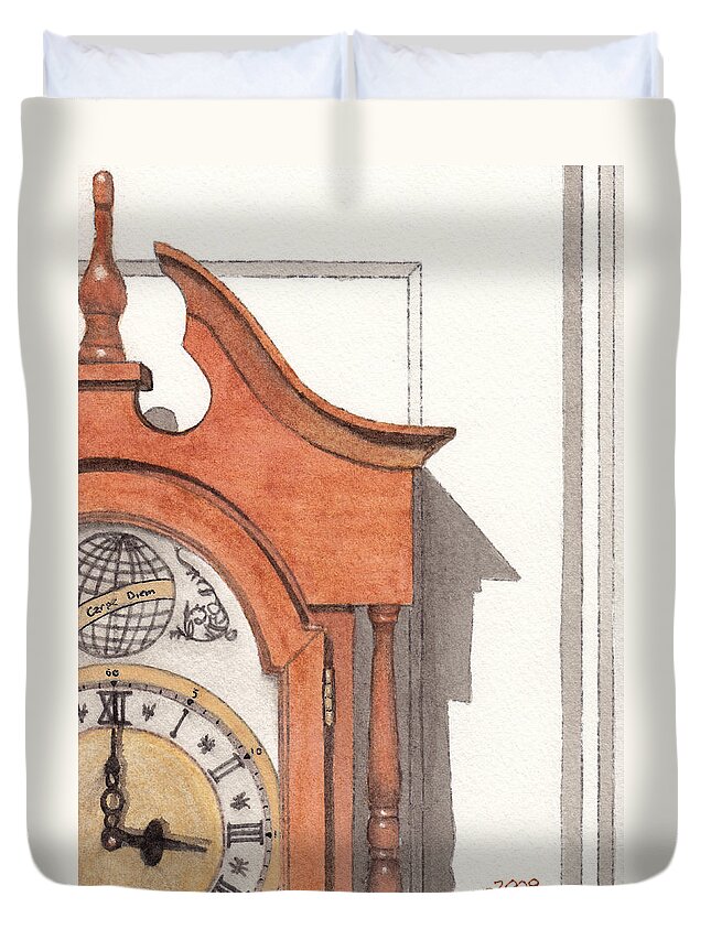 Watercolor Duvet Cover featuring the painting Grandfather Clock by Ken Powers