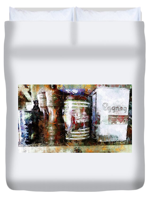 Kitchen Duvet Cover featuring the photograph Grandma's Kitchen Tins by Claire Bull