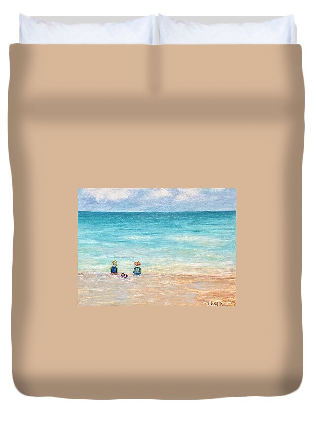 Ocean Duvet Cover featuring the painting Grandmas View by Norma Duch