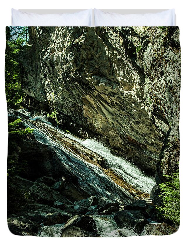 Granite Falls Duvet Cover featuring the photograph Granite Falls Of Ancient Cedars by Troy Stapek