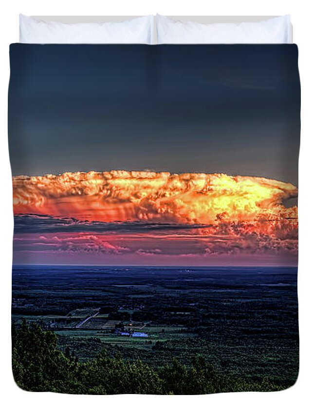 Weather Duvet Cover featuring the photograph Granite Peak Cumulus Cloud And Moon by Dale Kauzlaric