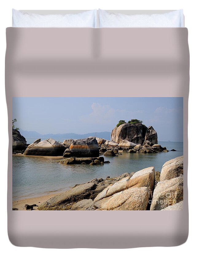 Geology Duvet Cover featuring the photograph Granite Sea Stack, Malaysia by Fletcher & Baylis