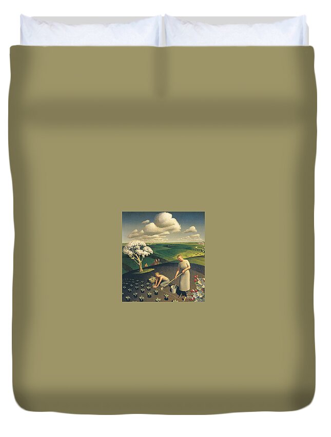 Grant Wood Duvet Cover featuring the painting Grant Wood by MotionAge Designs