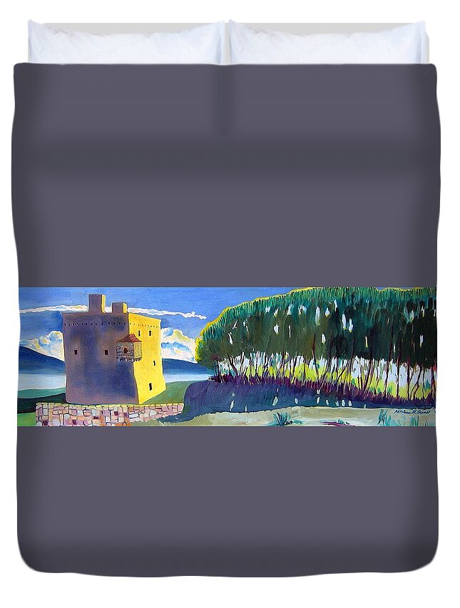  Duvet Cover featuring the painting Granuaile's Castle by Kathleen Barnes