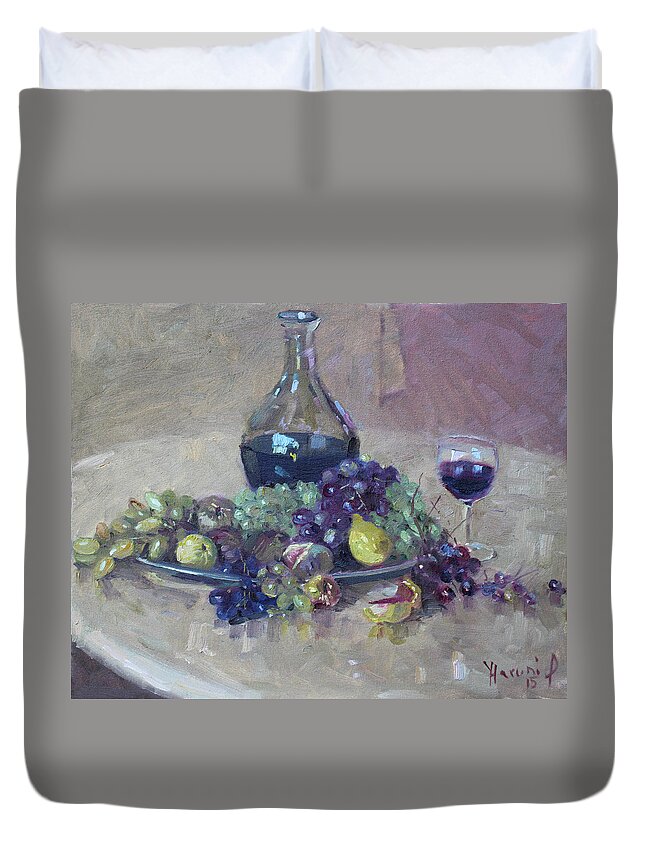 Grape Duvet Cover featuring the painting Grape and Wine by Ylli Haruni